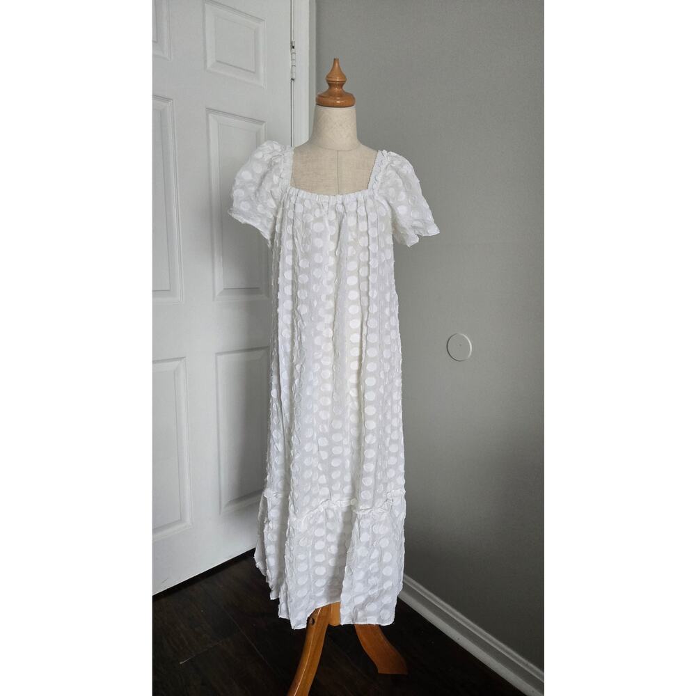 Club Monaco Circle Clip Dot Midi Dress in White Size L